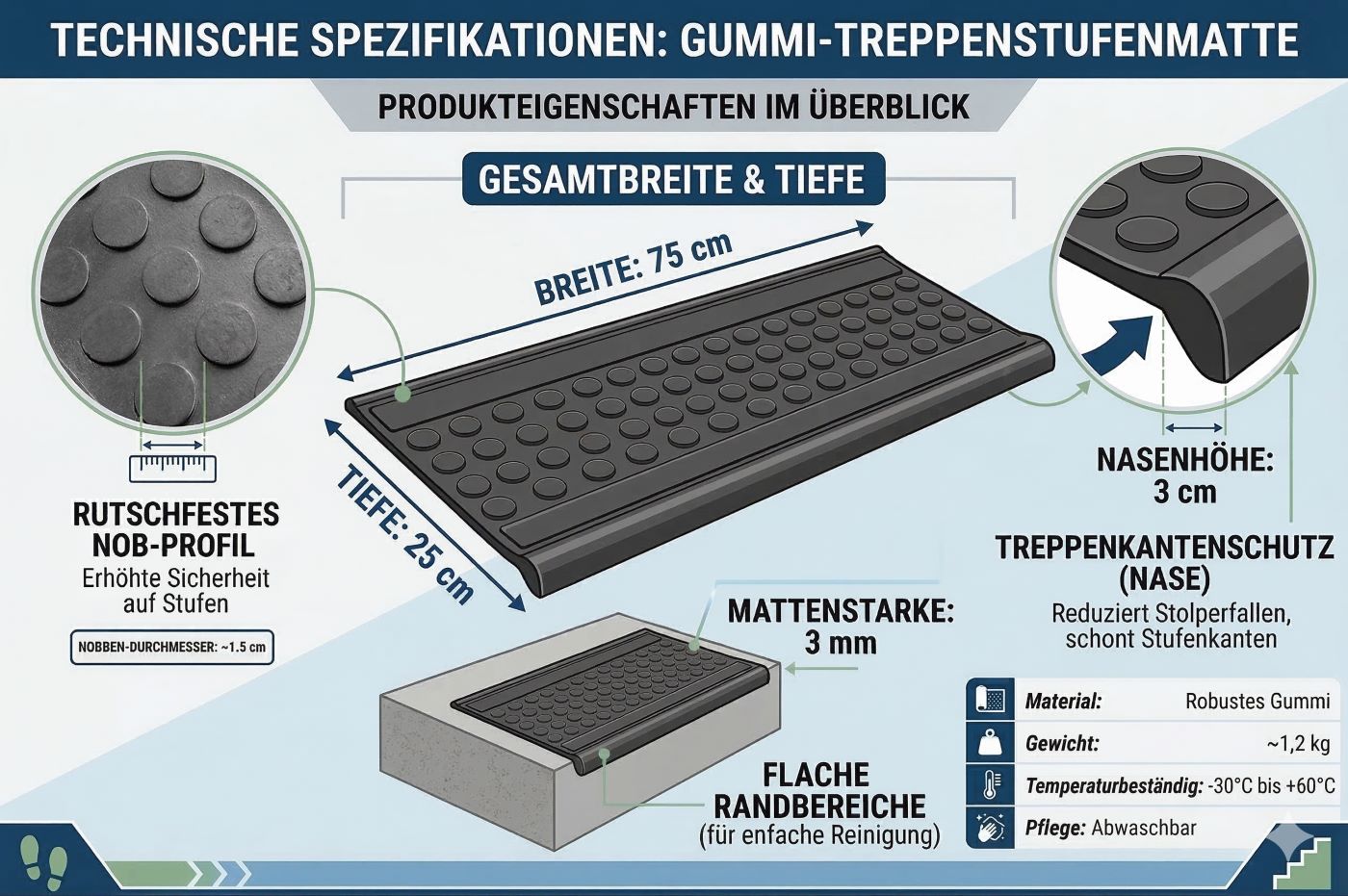 Stufenmatten MELINA 5er-Set Außenbereiche Treppenmatten Antirutschmatte 25x75cm schwarz