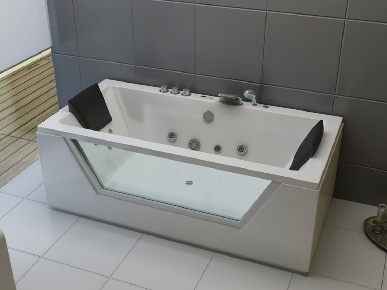 Whirlpool Indoor Spa Badewanne Whirlpool LUGANO weiß 185x90x62 cm LED Massagedüsen Whirlwanne