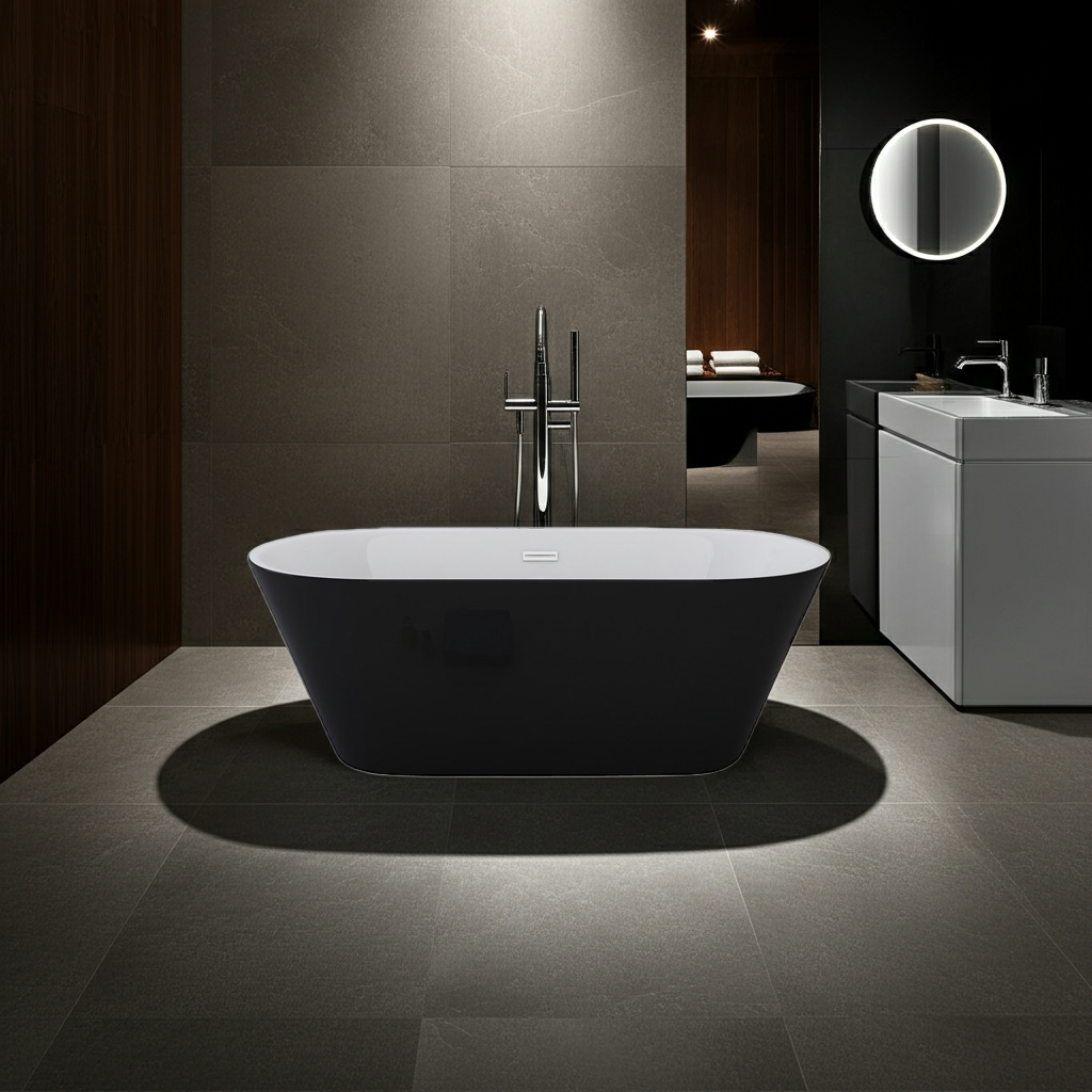 Badewanne Design LAUSANNE II schwarz Freistehend 170 x 80 cm