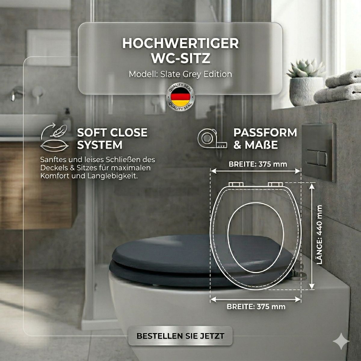 WC Sitz Deckel Toilettensitz Softclose anthrazit Bad Click Toilettendecke