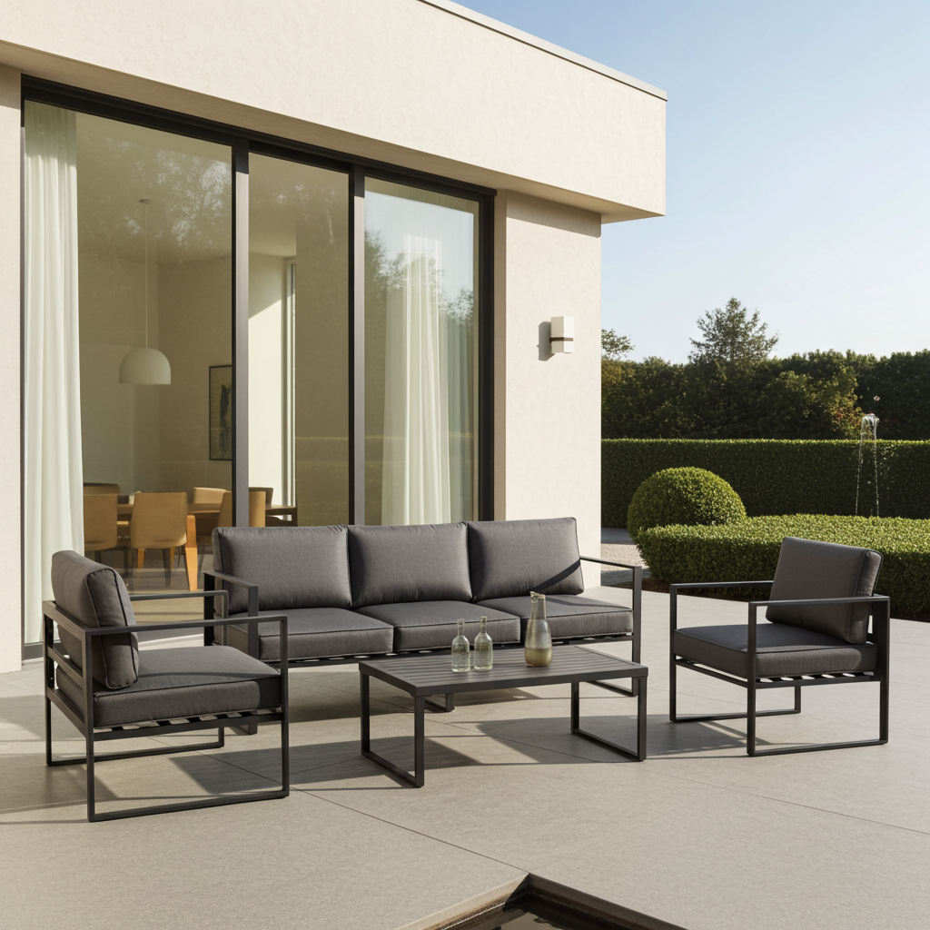 Gartenmöbel Sitzgruppe Garten Lounge KRETA II anthrazit 4-Teilig mit Kissen Garten Terrasse Balkon