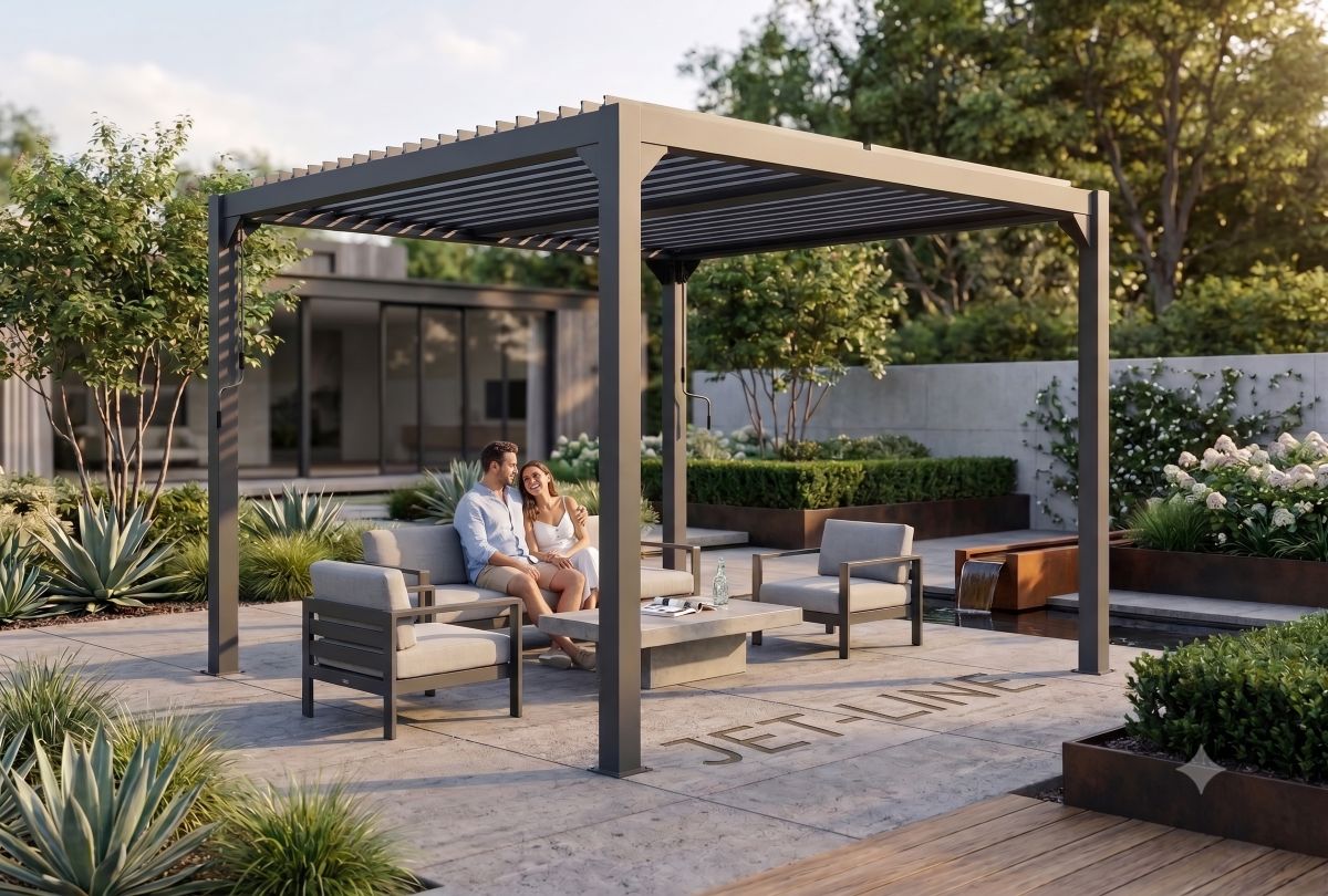 Pavillon Lamellendach Gartenzelt Gartendach Dubai II 3x3m Aluminium Neu