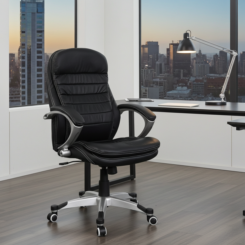 Bürostuhl Rom schwarz Chef Sessel Echtleder Schreibtischstuhl