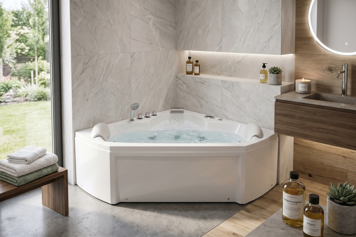 Whirlpool, Badewanne, Whirlpoolbad, Marmoroptik, Marmoroberfläche
