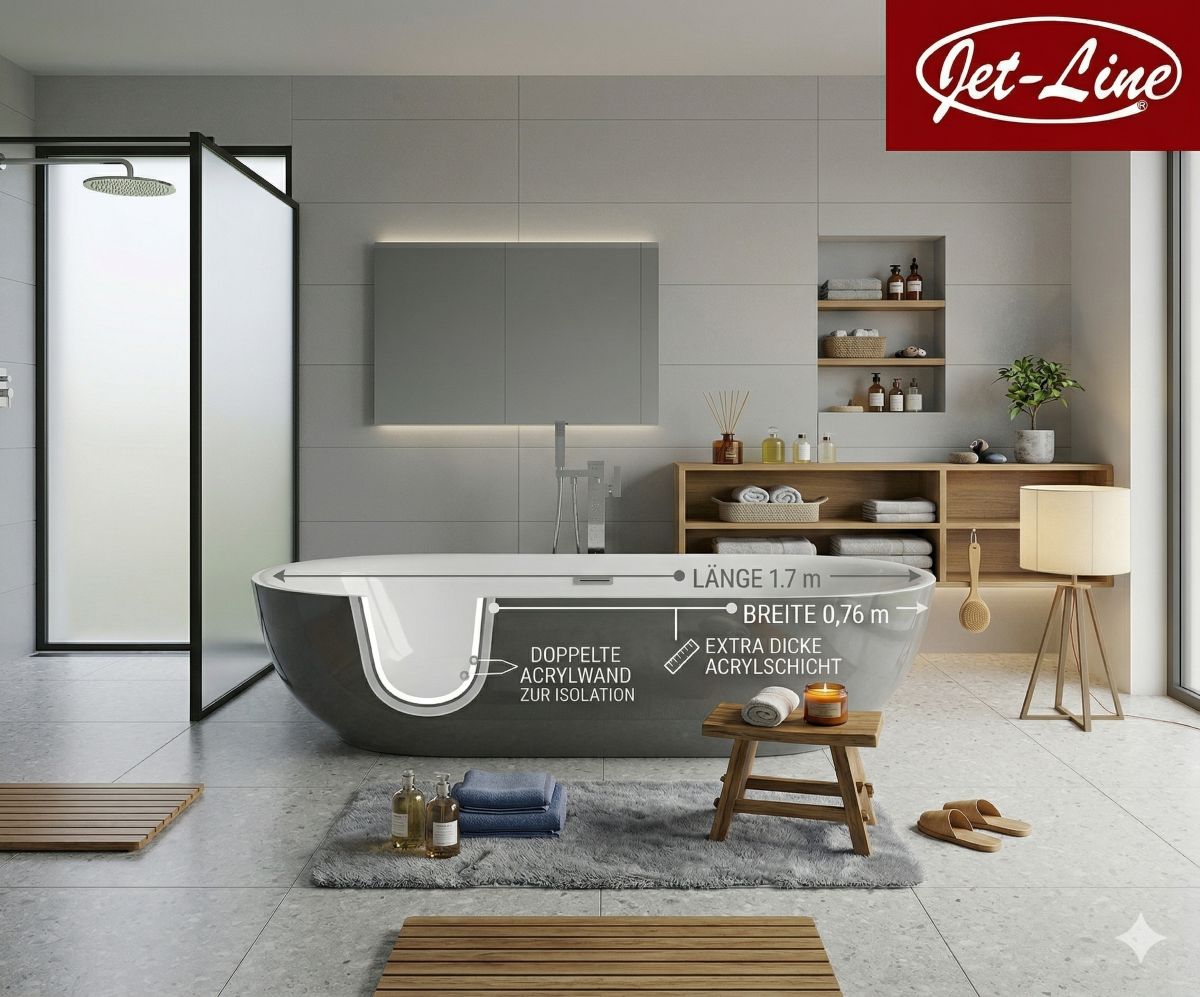 Badewanne LAUSANNE II grau 170 x 80 cm