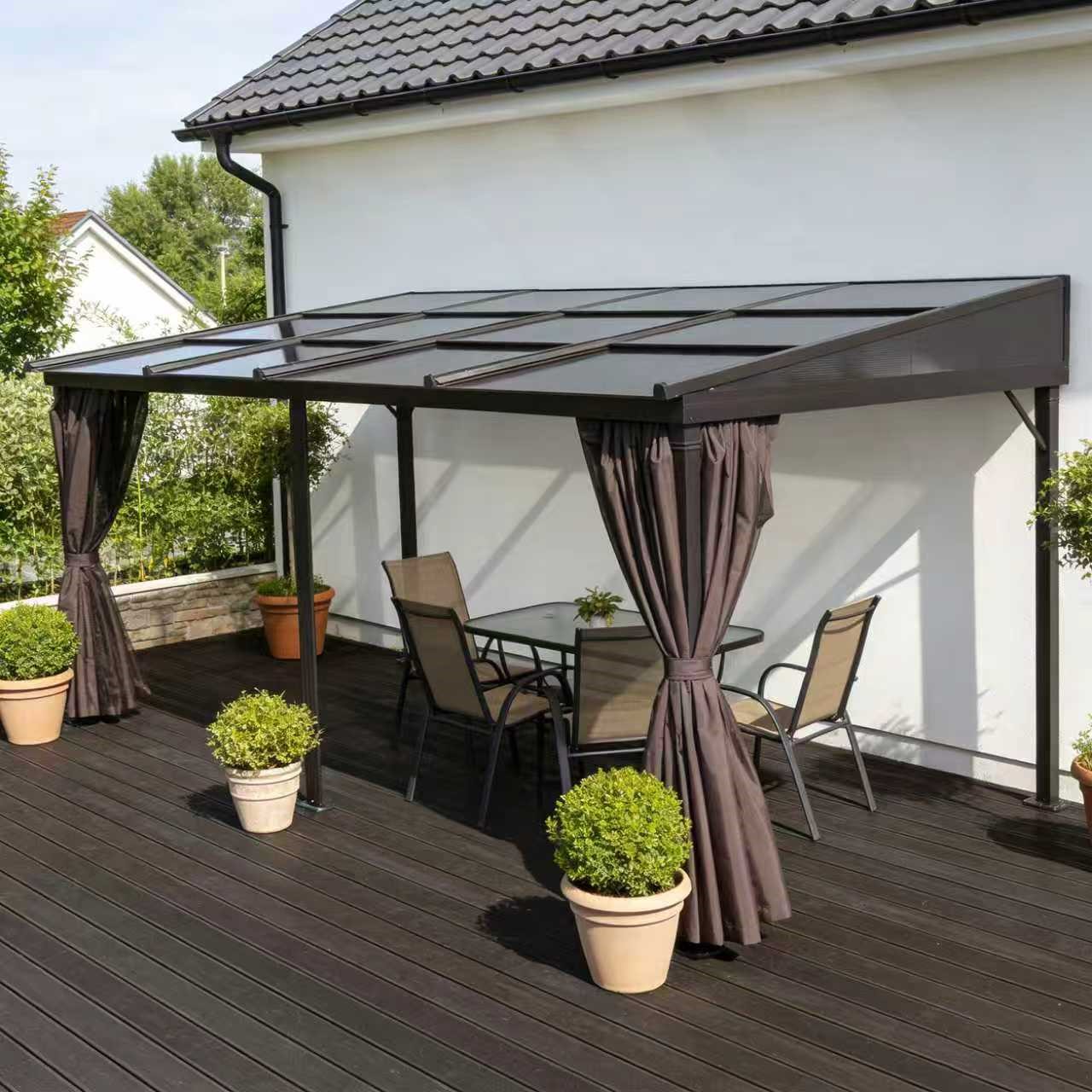 Pavillon Gartenpavillon 3x4,8m Ralimon anthrazit-braun aus Aluminium mit PC Dach verschiebbar