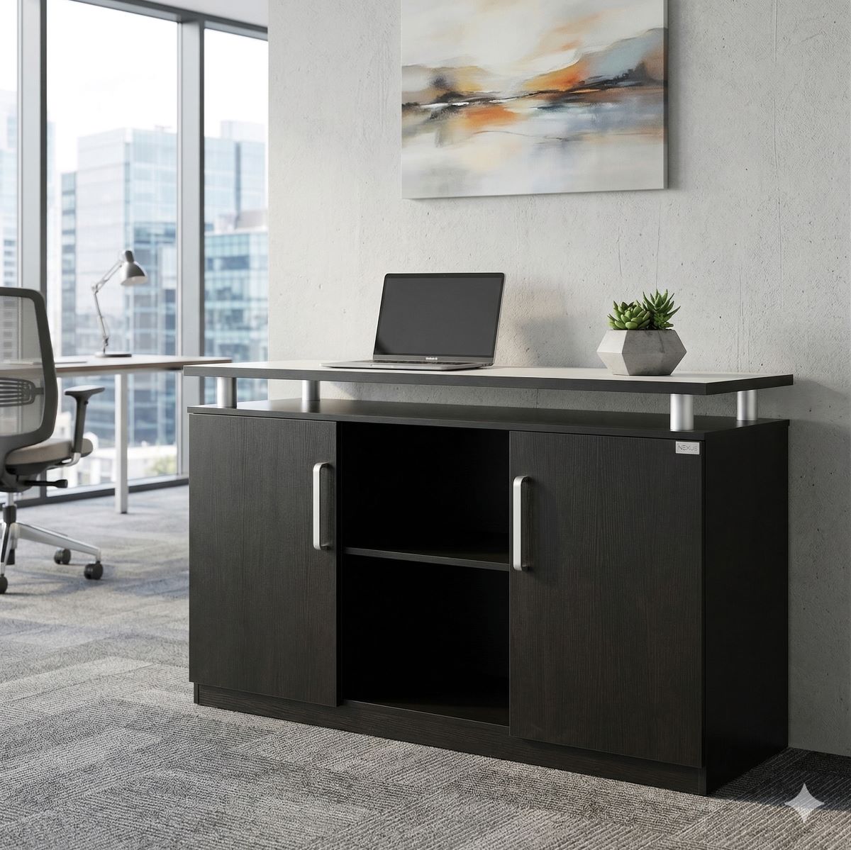Büromöbel Büro Schrank Aktenschrank ORLY schwarz 140x85x43cm Büro Homeoffice Arbeitszimmer