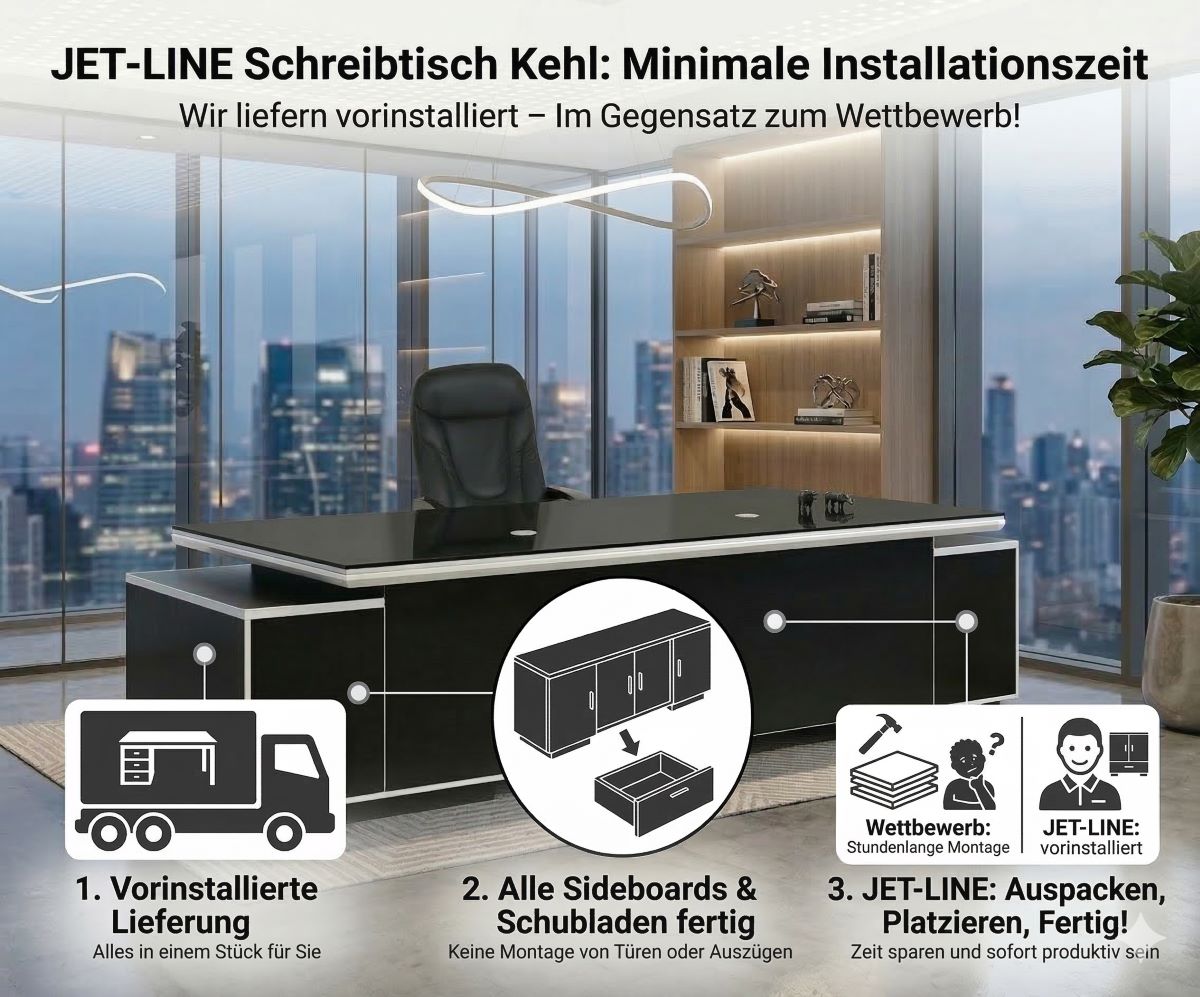 Büromöbel Chef Schreibtisch Managerschreibtisch Büroschreibtisch KEHL schwarz XXL 245x105x75 cm