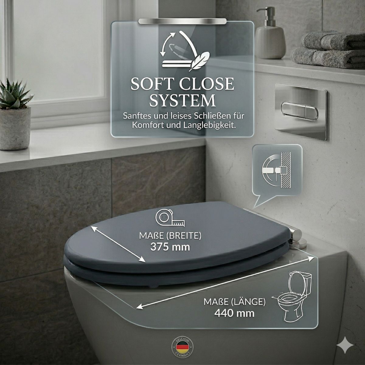 WC Sitz mit Softclose Toilettensitz in grau WC Deckel