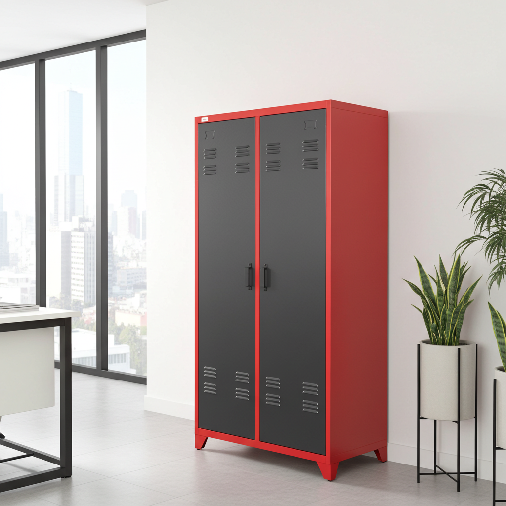 Aktenschrank Spind ODESSA rot-dunkelgrau 2-türig