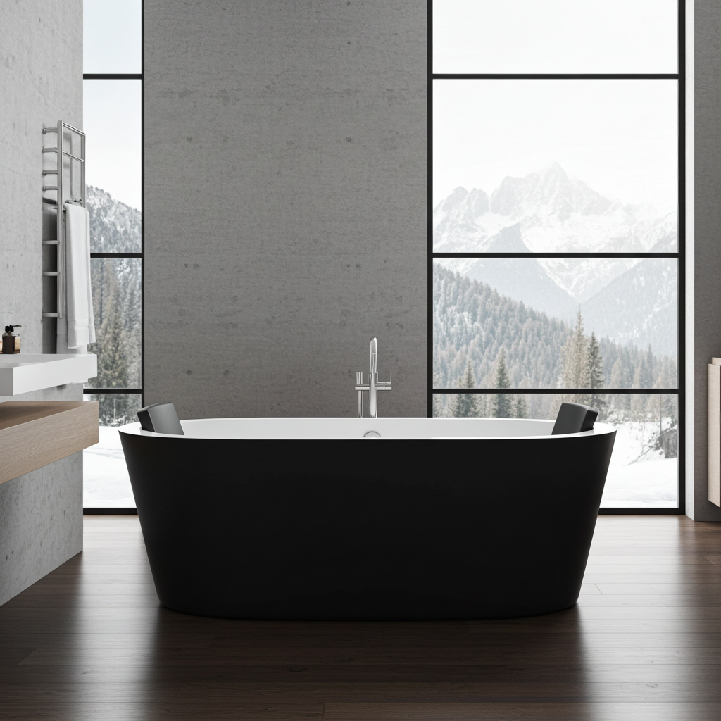 Whirlpool Indoor Spa Badewanne MAGGIORE II schwarz 170 x 80 cm freistehend mit Massagedüsen
