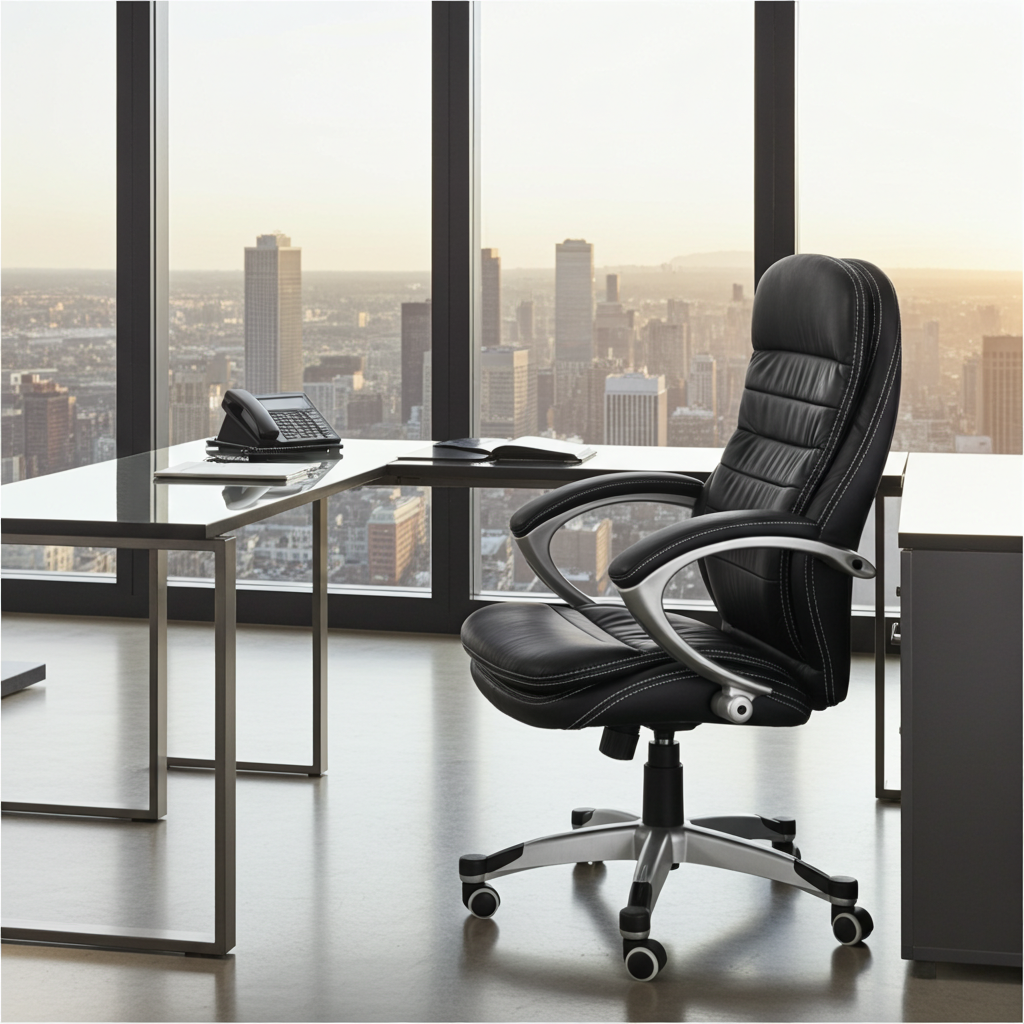 Bürostuhl Rom schwarz Chef Sessel Echtleder Schreibtischstuhl