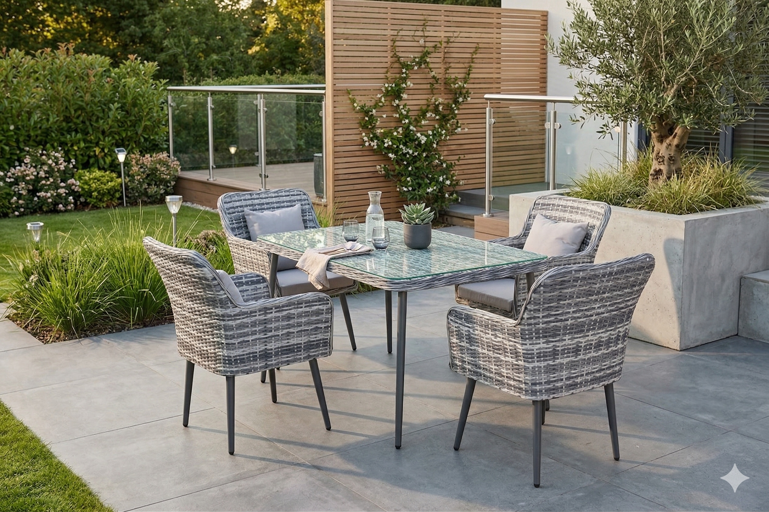 Gartenmöbel Essgruppe Sitzgruppe Outdoor QUITO grau 7-Teilig mit Kissen Garten Terrasse Balkon