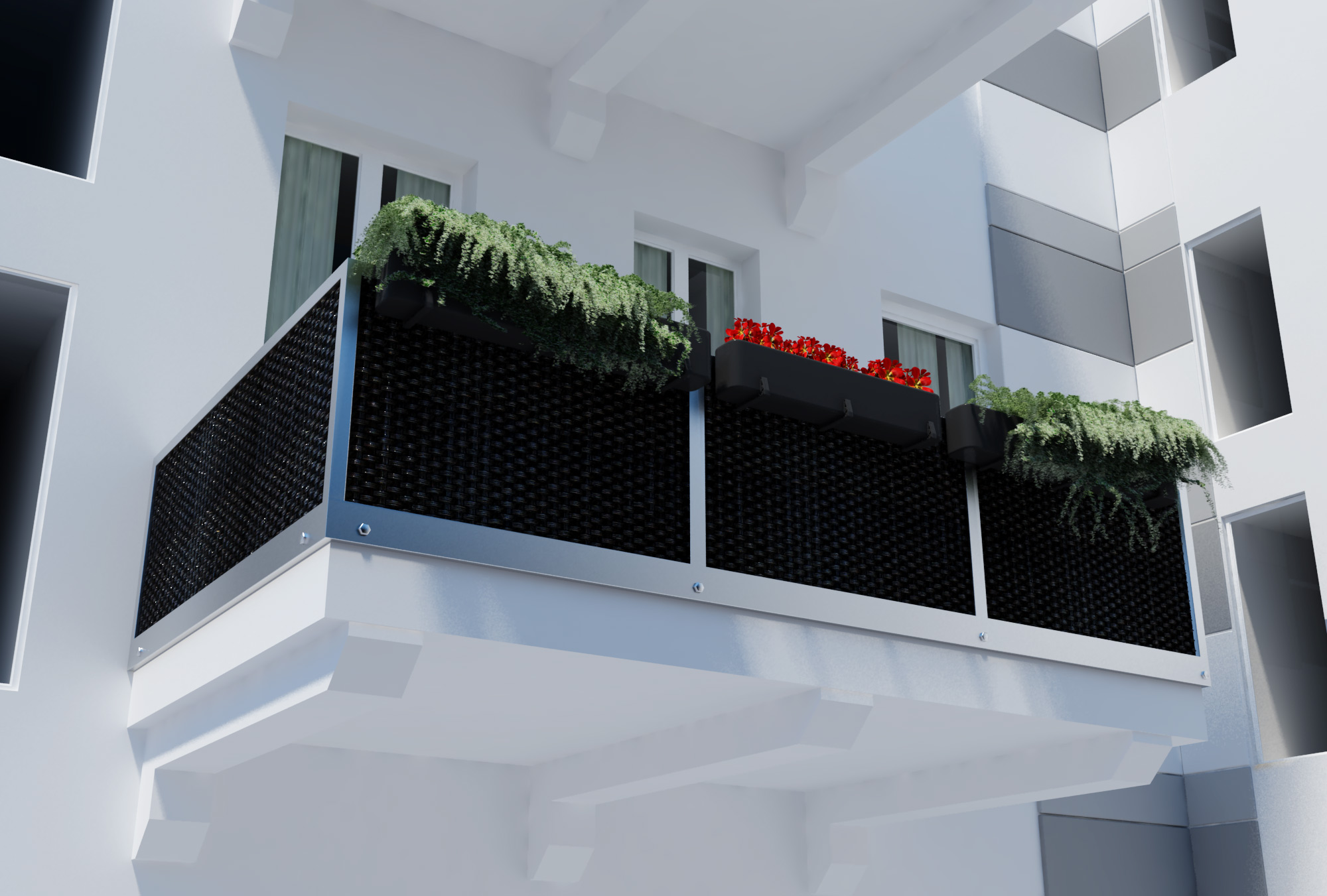 Balkonsichtschutz schwarz Polyrattan 100 x 90 cm Sichtschutzmatte