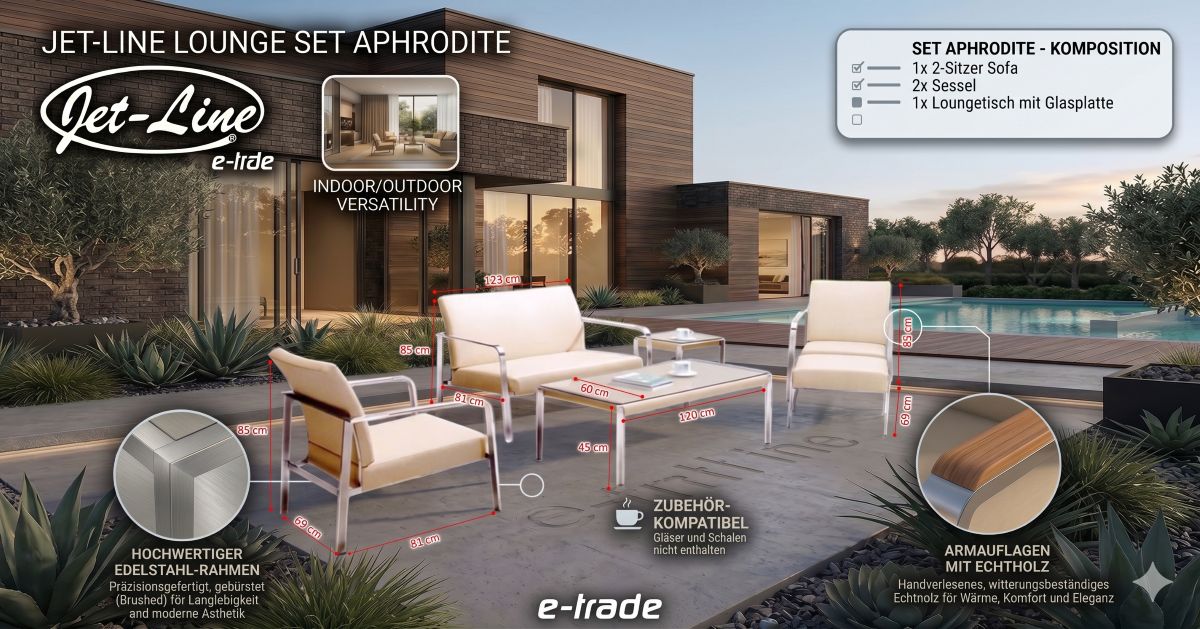 Gartenmöbel Lounge Möbel Set APHRODITE beige 4-Teilig Garten Terrasse Balkon Wetterbeständig
