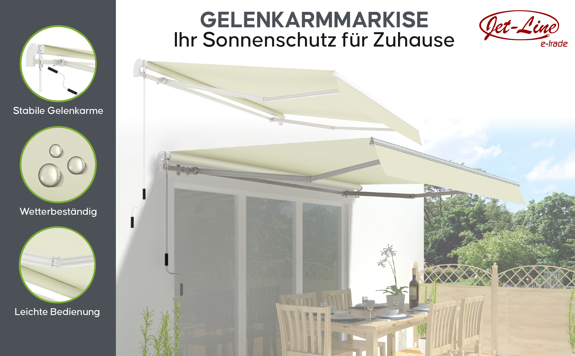 Gelenkarmmarkise Sunconnect 3,95x2.5 UV Sonnenschutz Markise Balkon Terrasse beige Jet-Line