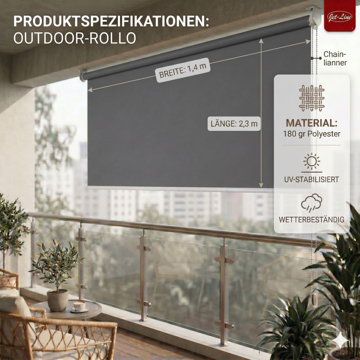 Vertikalmarkise Balkonmarkise Beschattung Sichtschutzrollo 1,4 x 2,3 m anthrazit Außenrollo Garten