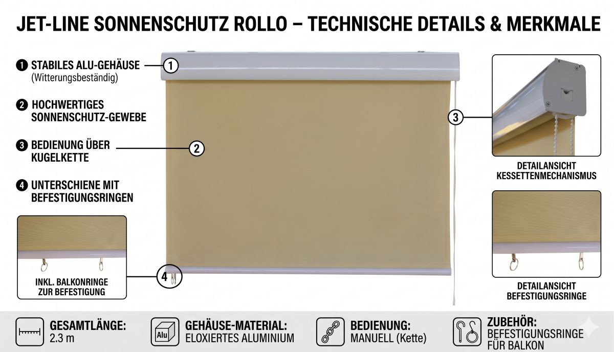 Vertikalmarkise Kassettenrollo Außenrollo Sonnenschutz 1.4x2.3m beige Sichtschutz Rollo