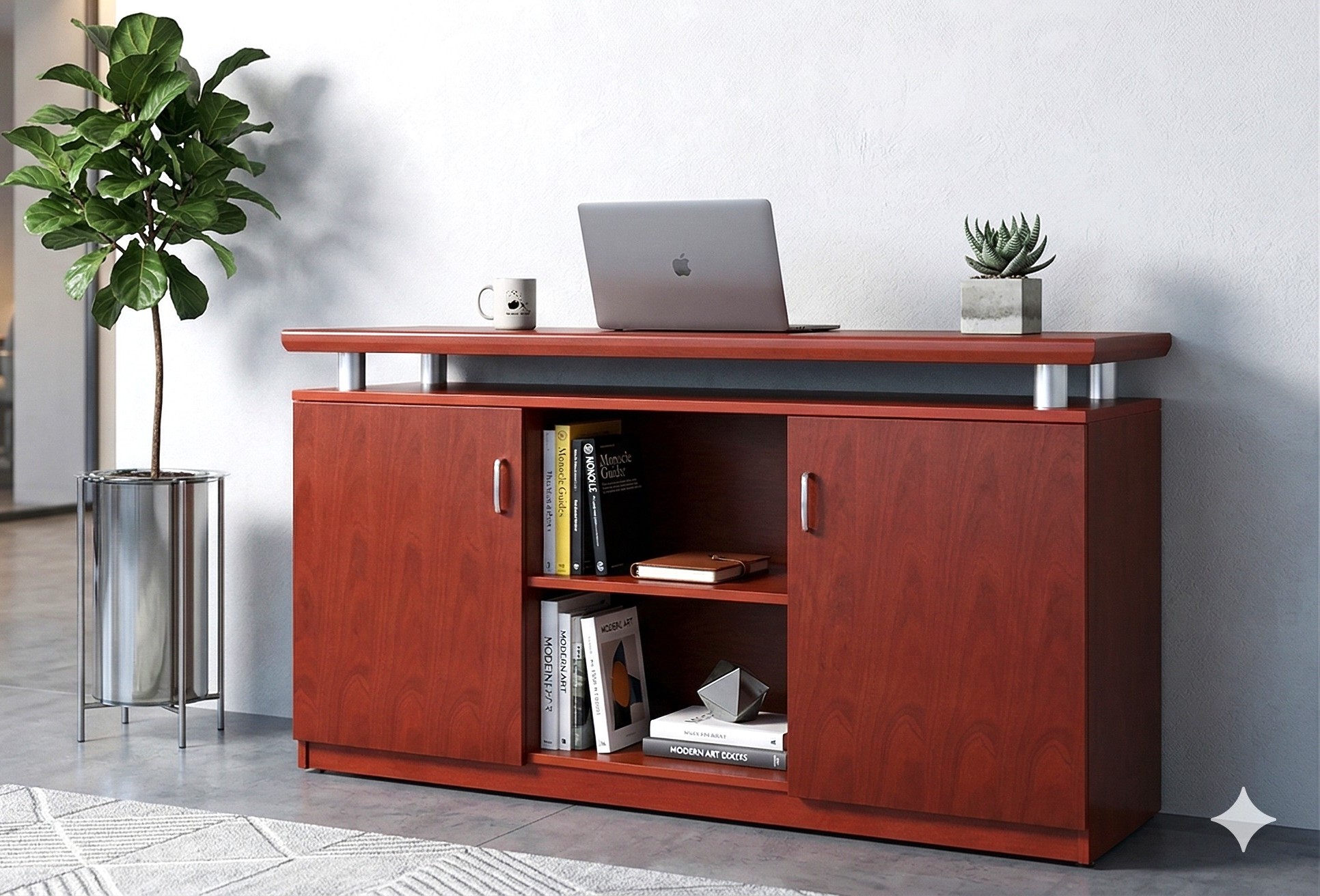 Büromöbel Büro Schrank Aktenschrank ORLY Kirsch 140x85x43cm Büro Arbeitszimmer Home-Office