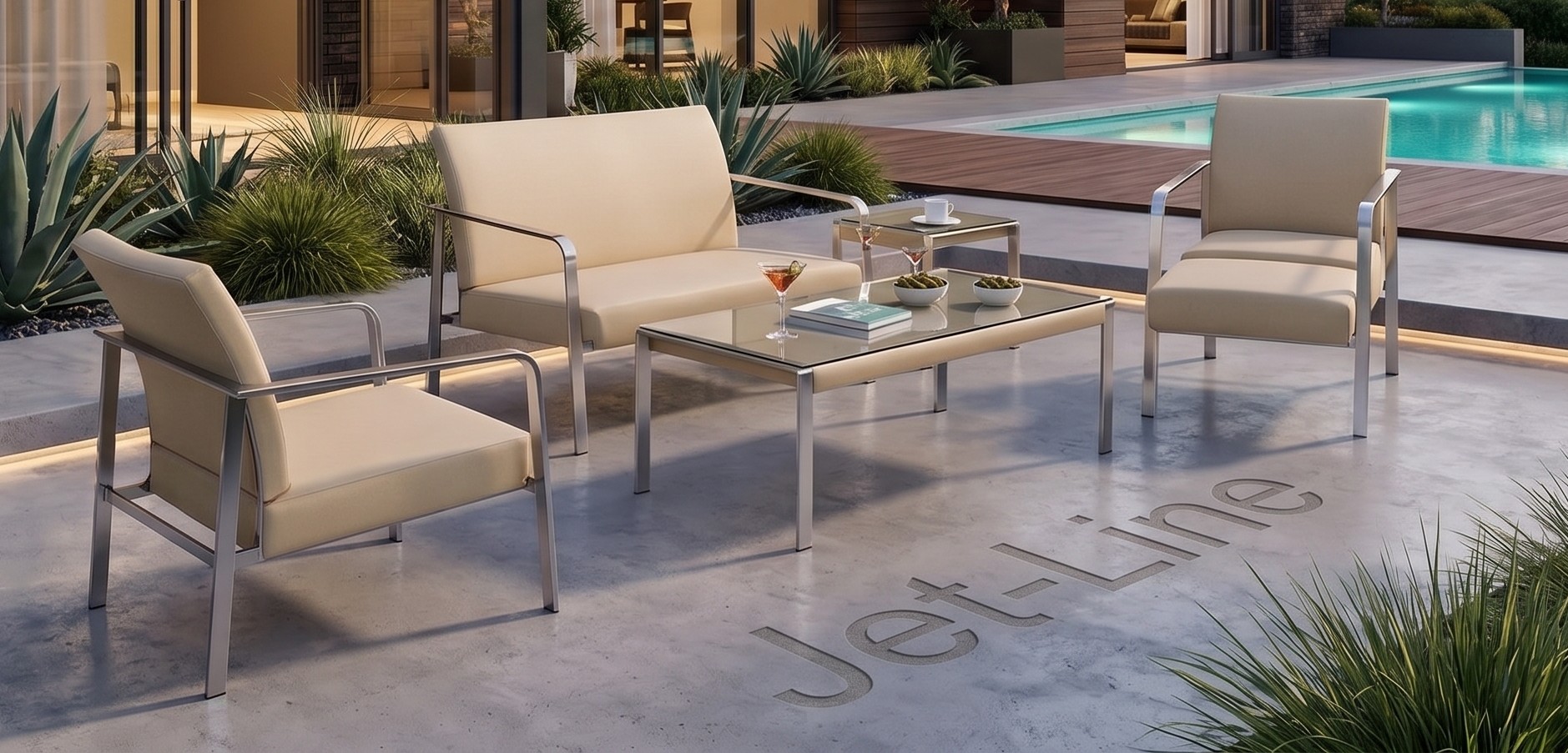 Gartenmöbel Lounge Möbel Set APHRODITE beige 4-Teilig Garten Terrasse Balkon Wetterbeständig
