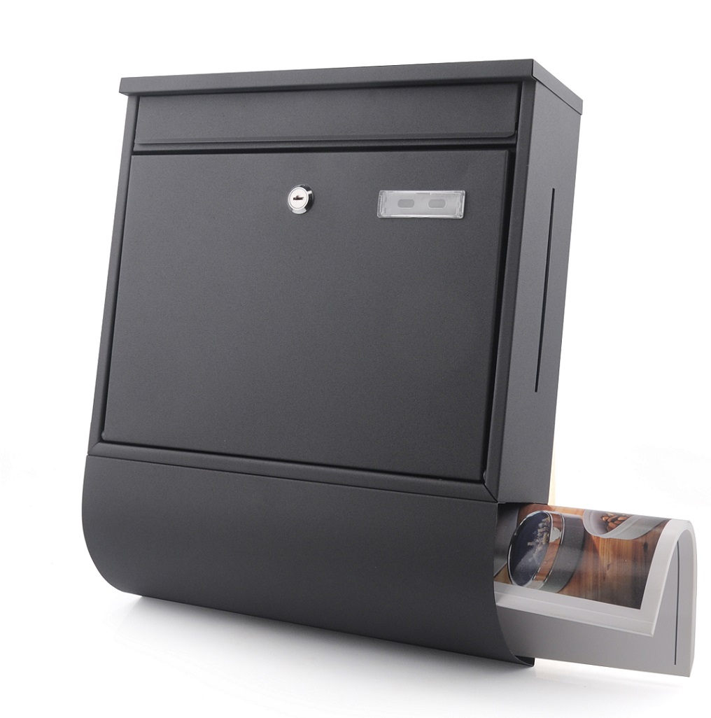 Briefkasten schwarz mit Zeitungsfach