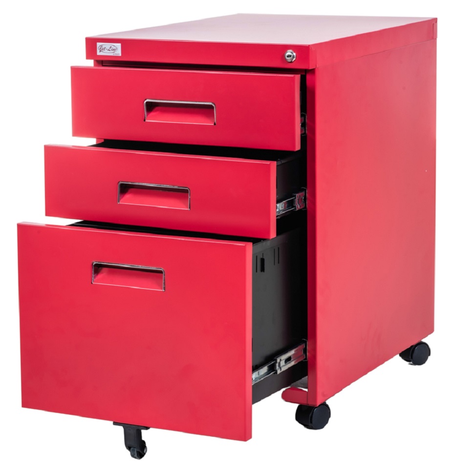 Büro Rollcontainer 3 Schubladen Haengeregistratur abschliessbar PAUL rot Bürocontainer