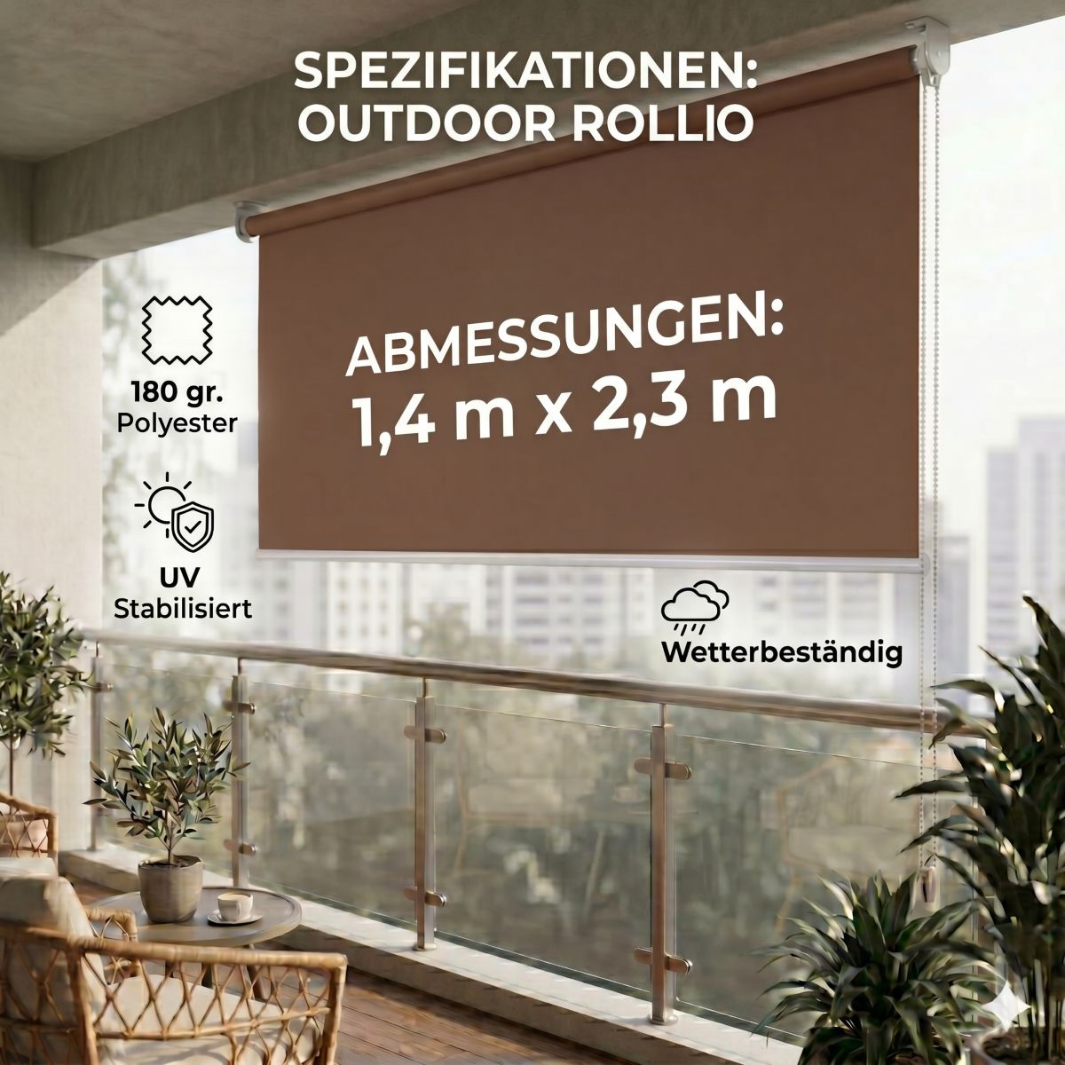 Sichtschutzrollo Vertikalmarkise Sonnenschutz Sichtschutz blickdichtes Rollo Fenster 1,4x2,3m Braun