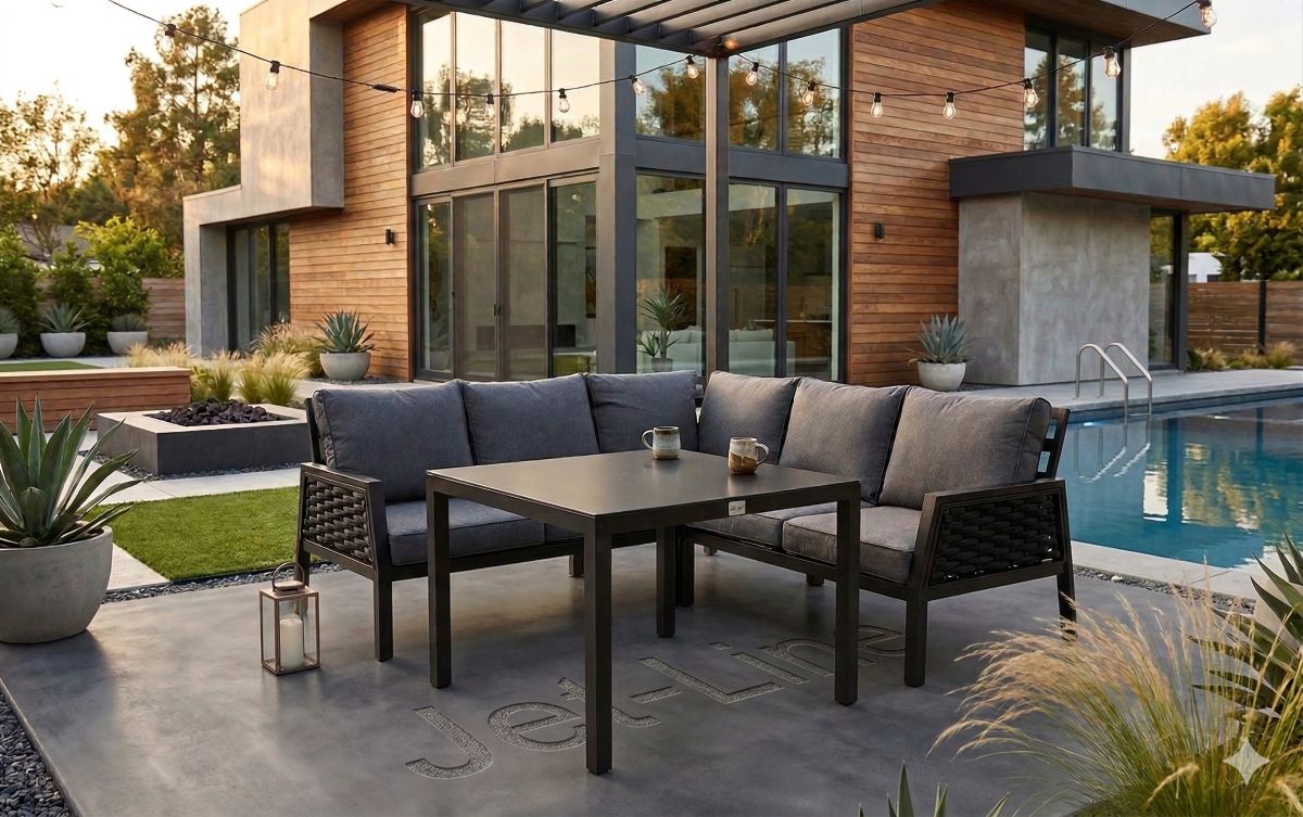 Gartenmöbel Garten lounge ARIANA schwarz 3-Teilig mit Kissen Garten Terrasse Balkon Wetterbeständig