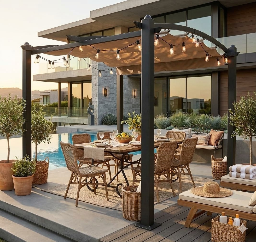 Pavillon Gartenpavillon 3x3m braun GISEH UV-Schutz Wasserabweisende Überdachung Sonnenschutz