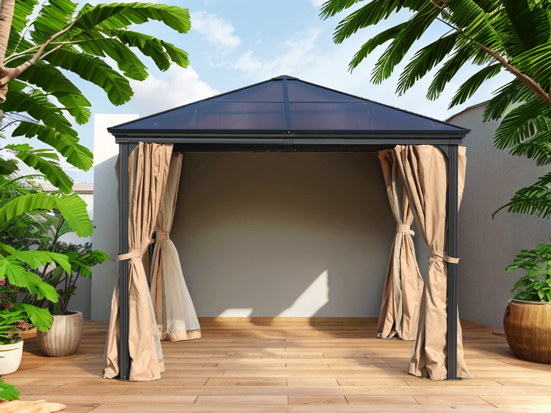 Garten Pavillion  Pergola Suez II 3x3m Bronze aus Aluminium mit festem Dach