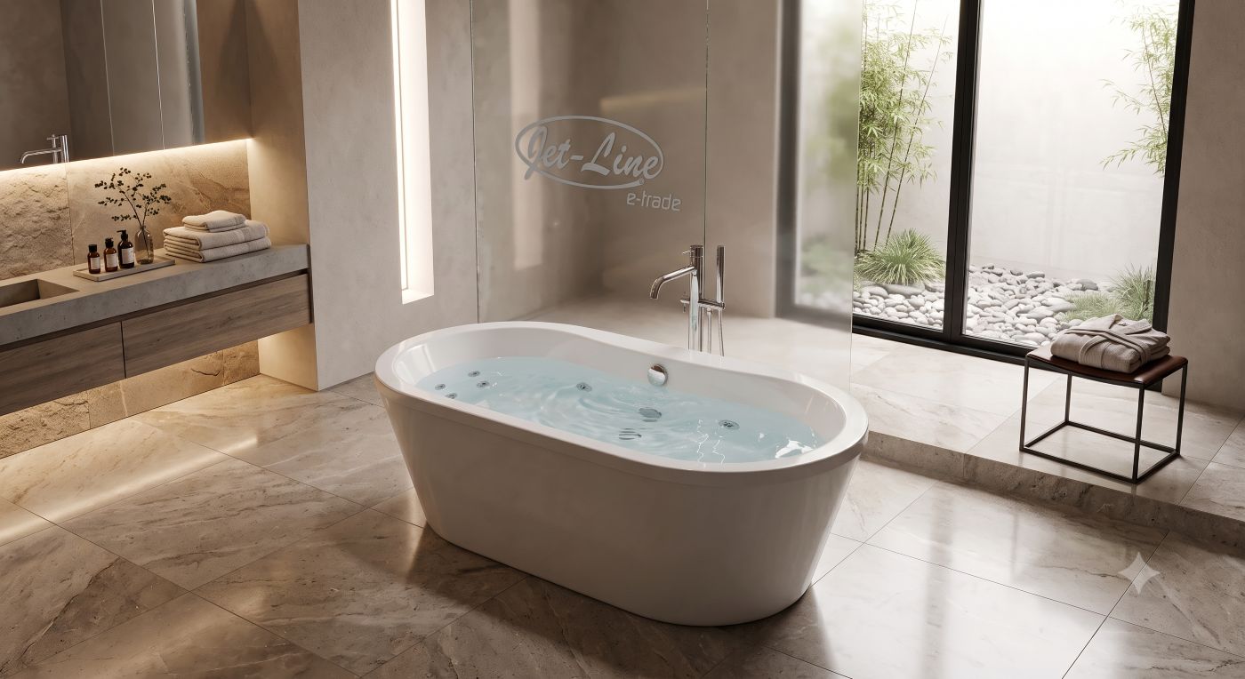 Whirlpool Indoor Spa freistehende  Badewanne OSSANTA  weiß 170x80x58 cm mit Massagedüsen