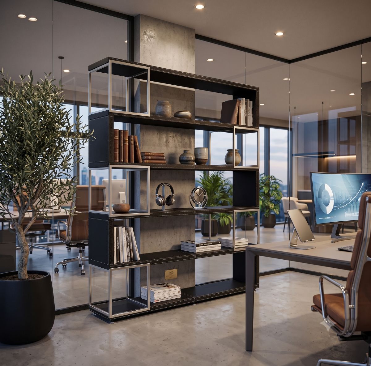 regal, bücherregal, wohnzimmer, metall, glas