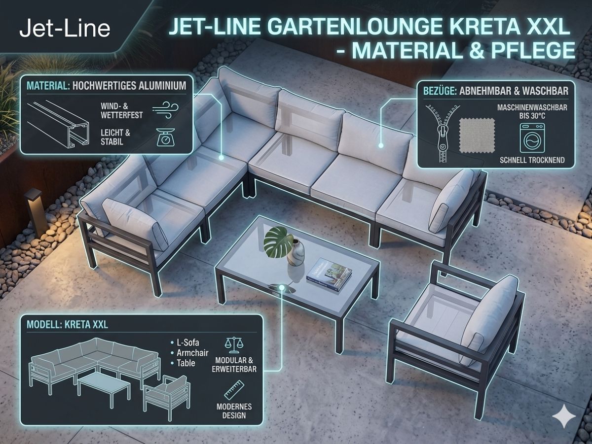 Jet-Line Gartenmöbel Ecklounge Garten  KRETA XXL anthrazit Aluminium