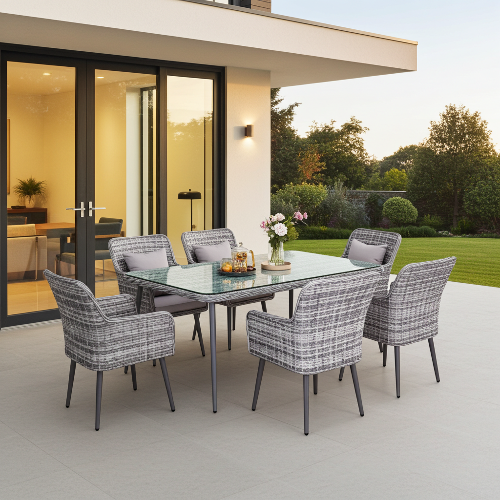 Gartenmöbel Essgruppe Sitzgruppe Outdoor QUITO grau 7-Teilig mit Kissen Garten Terrasse Balkon