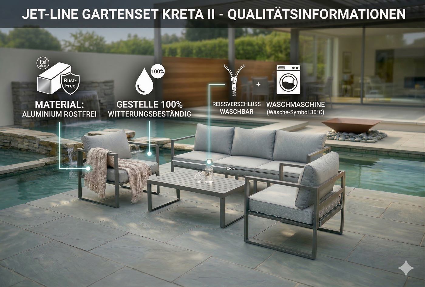 Jet-Line Gartenmöbel Lounge Garten  KRETA II hellgrau Aluminium