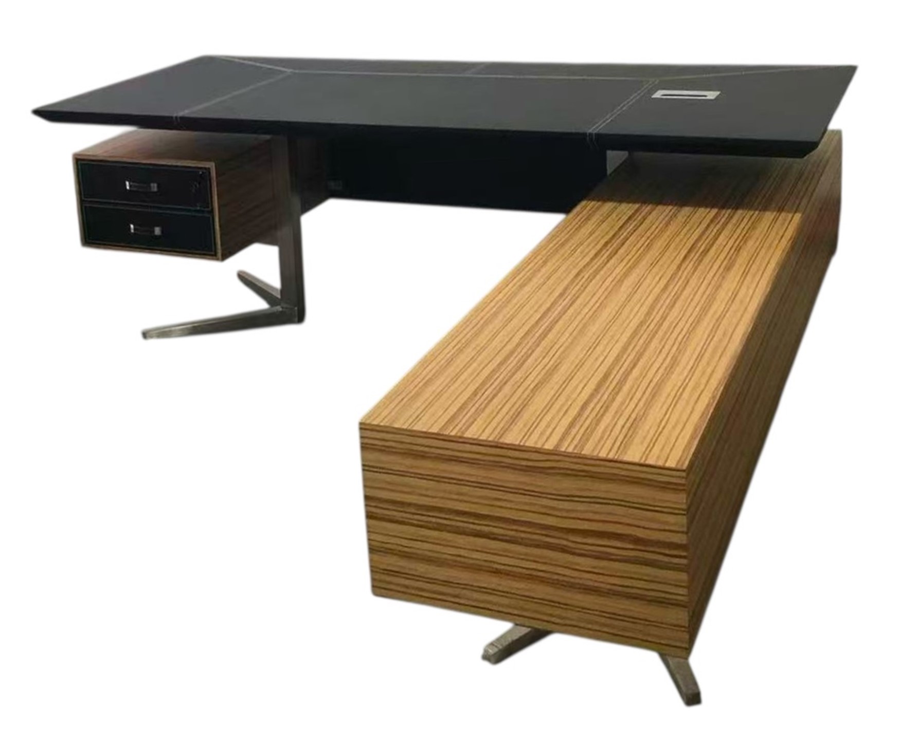 Büromöbel Chef Schreibtisch Bari schwarz - Holz Chef Büromöbel Edelstahl Füße