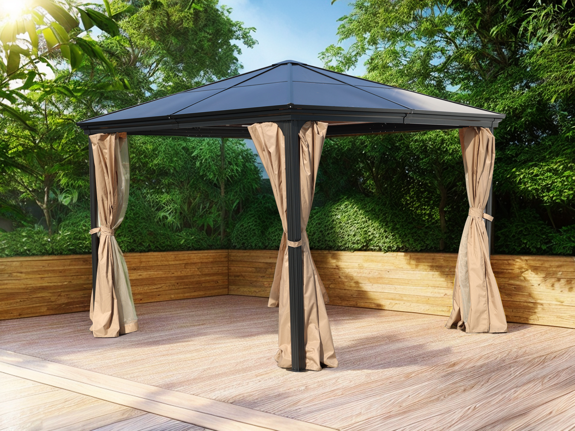 Garten Pavillion  Pergola Suez II 3x3m Bronze aus Aluminium mit festem Dach