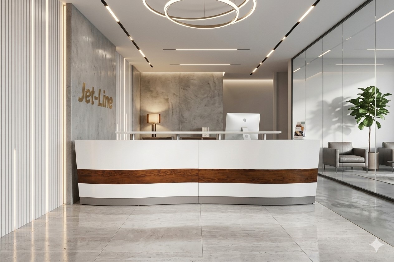 Büro Empfangstheke Büromöbel 3,36 m  Reutlingen XXL weiß Jet-Line für 2 Personen