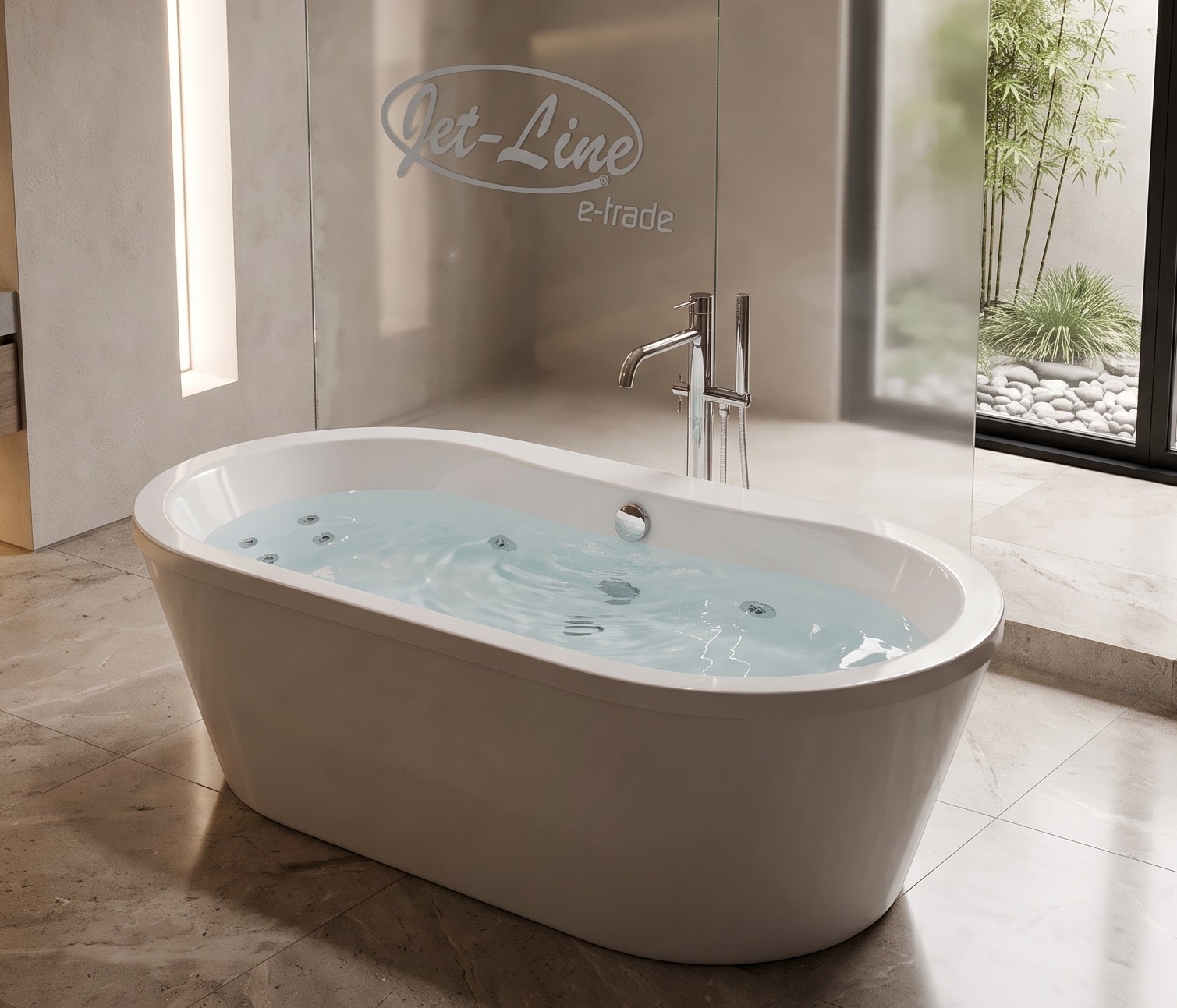 Whirlpool Indoor Spa freistehende  Badewanne OSSANTA  weiß 170x80x58 cm mit Massagedüsen