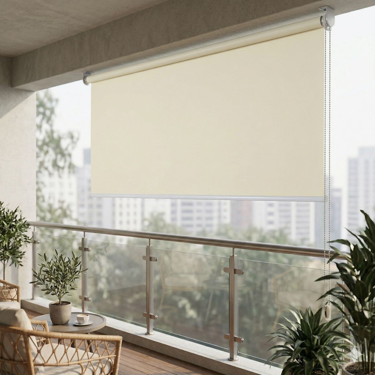 Vertikalmarkise Balkonmarkise Beschattung Sichtschutzrollo 1.0 x 2.3 m beige Außenrollo Garten