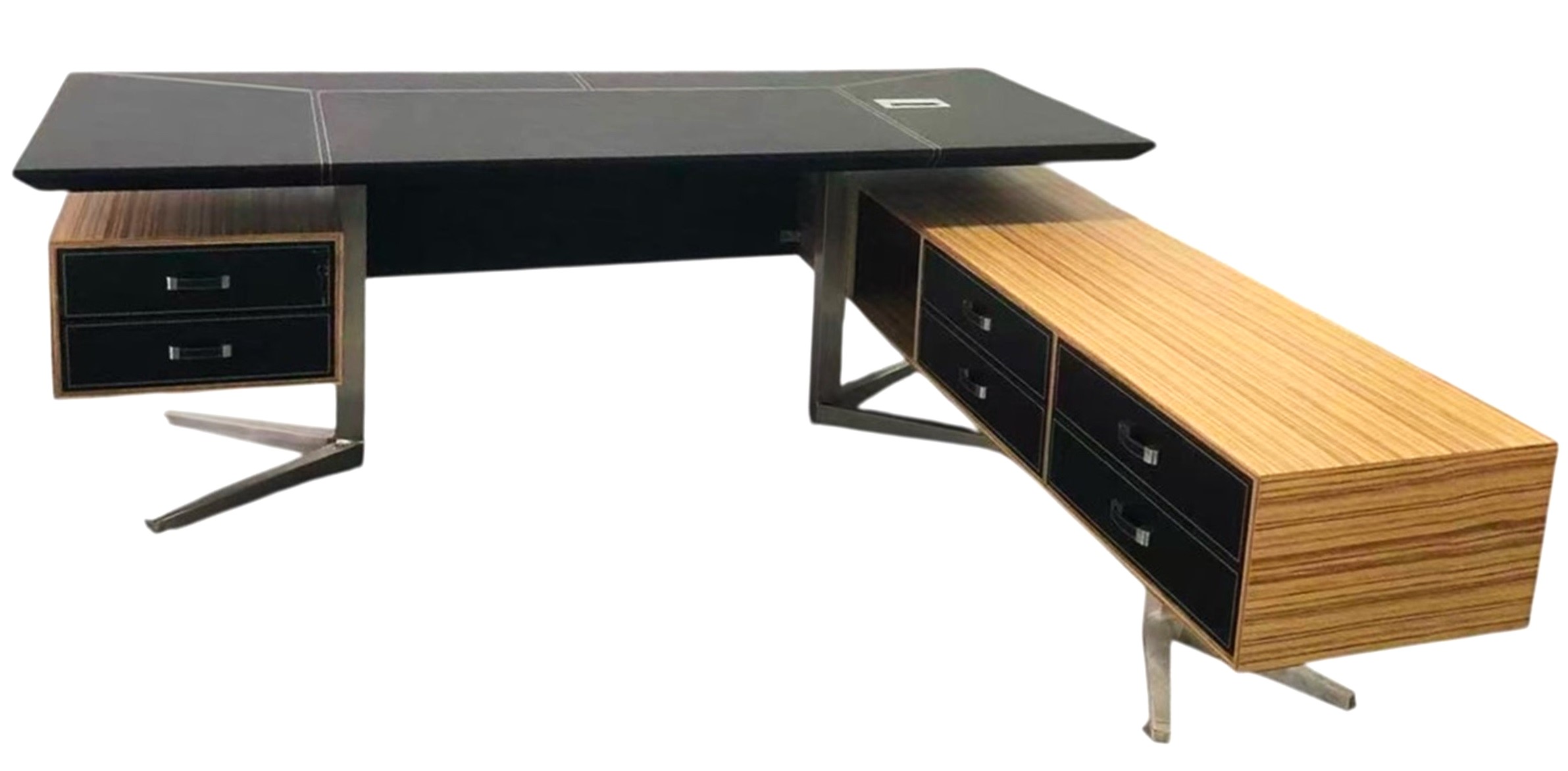 Büromöbel Chef Schreibtisch Bari schwarz - Holz Chef Büromöbel Edelstahl Füße