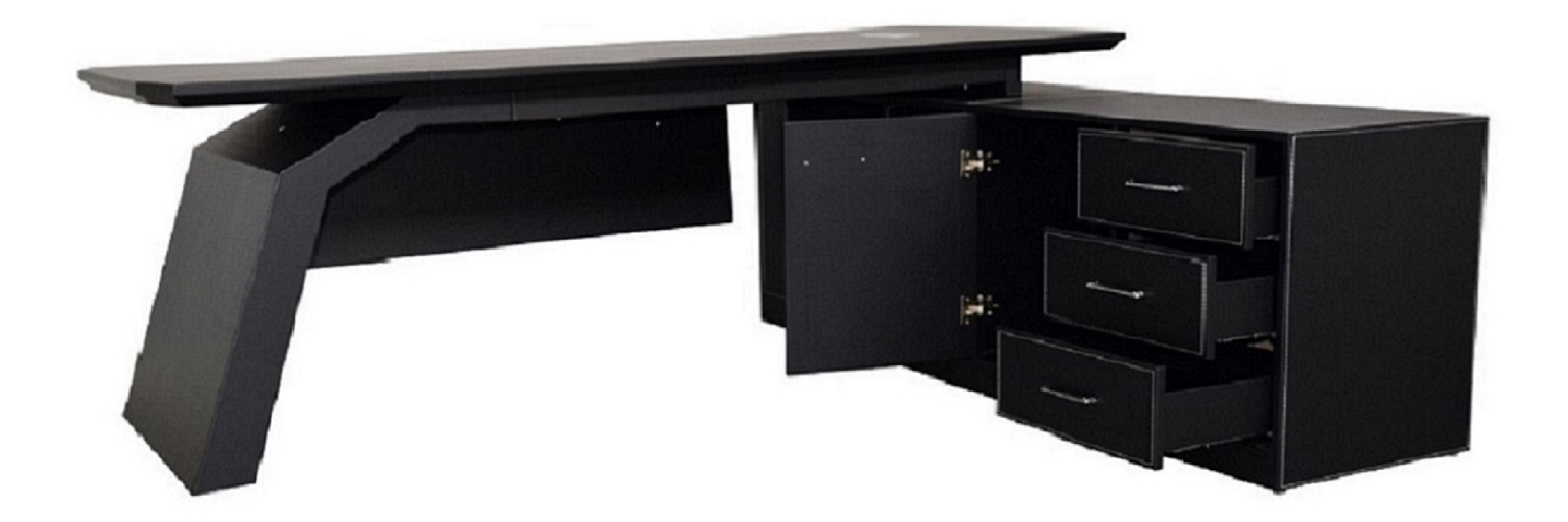 Büromöbel Chef Schreibtisch Managerschreibtisch Büroschreibtisch PITTSBURGH schwarz 2,2x1,85x 0,76 m