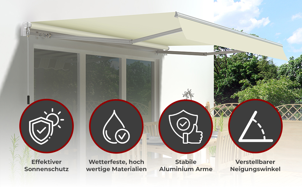 Gelenkarmmarkise SUNPOWER 5x3 m  beige Markise für Terrasse Balkon