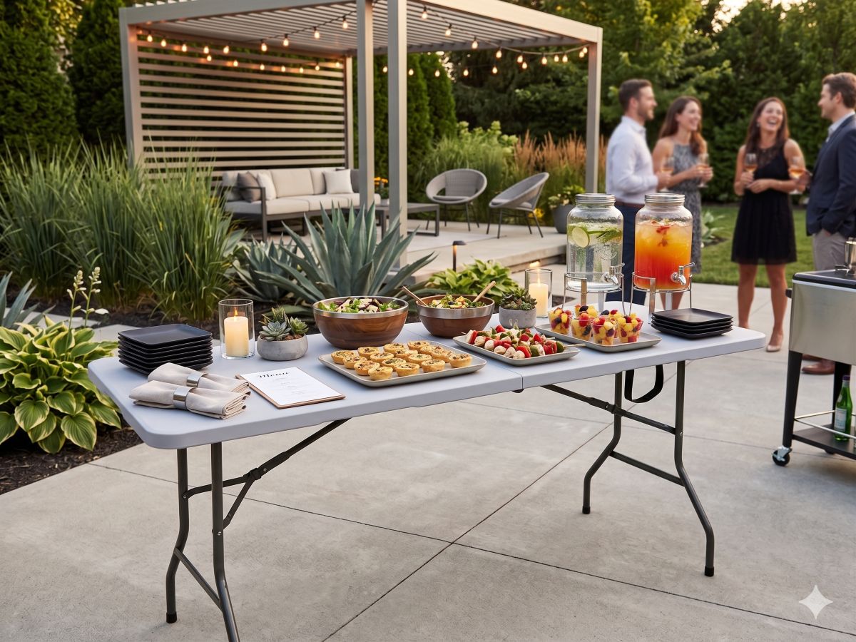 Buffettisch Gartentisch Klapptisch zusammenklappbar faltbar weiß grau 180x70x74cm NIKOLAUS
