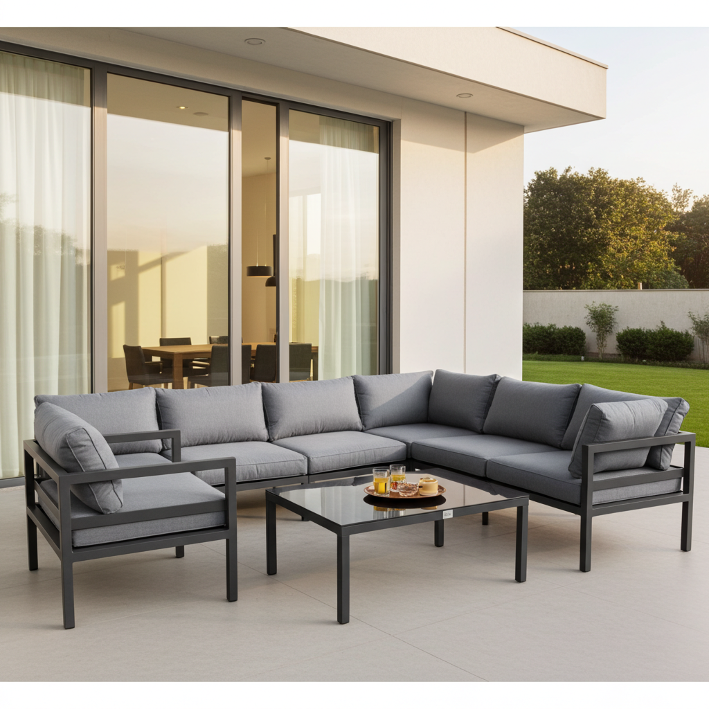 Jet-Line Gartenmöbel Ecklounge Garten  KRETA hellgrau Aluminium