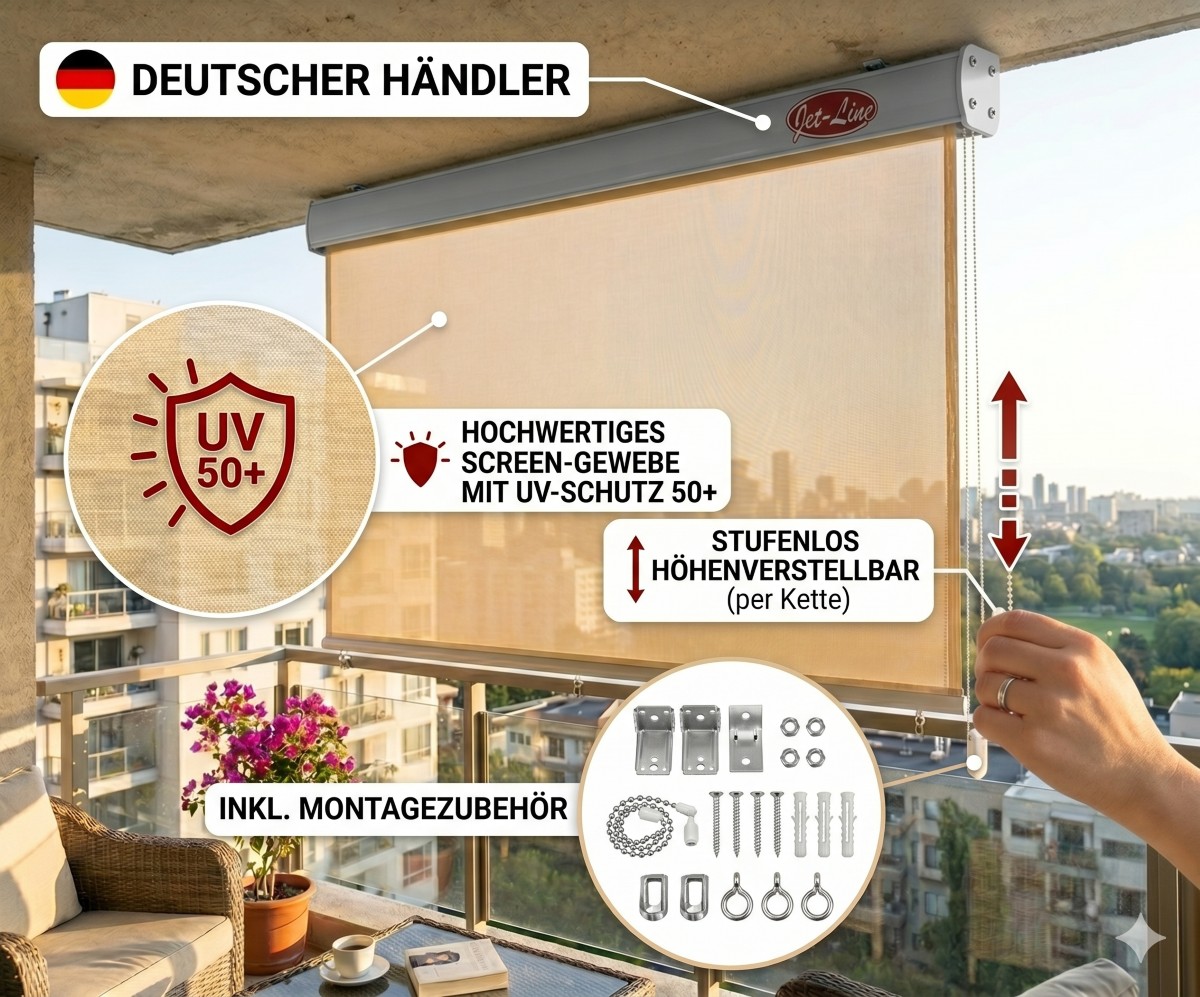 Sichtschutzrollo Vertikalmarkise Sonnenschutz Sichtschutz blickdichtes Rollo 1.0x2.3m beige Garten