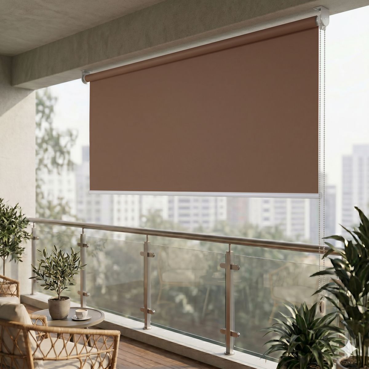 Sichtschutzrollo Vertikalmarkise Sonnenschutz blickdichtes Rollo 1,7x2,3m Braun Garten Terrasse