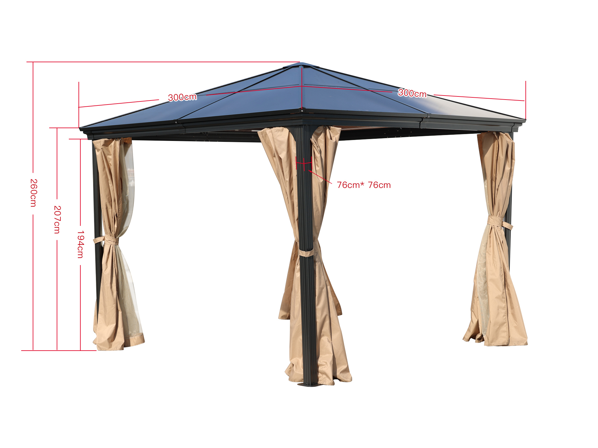 Garten Pavillion  Pergola Suez II 3x3m Bronze aus Aluminium mit festem Dach