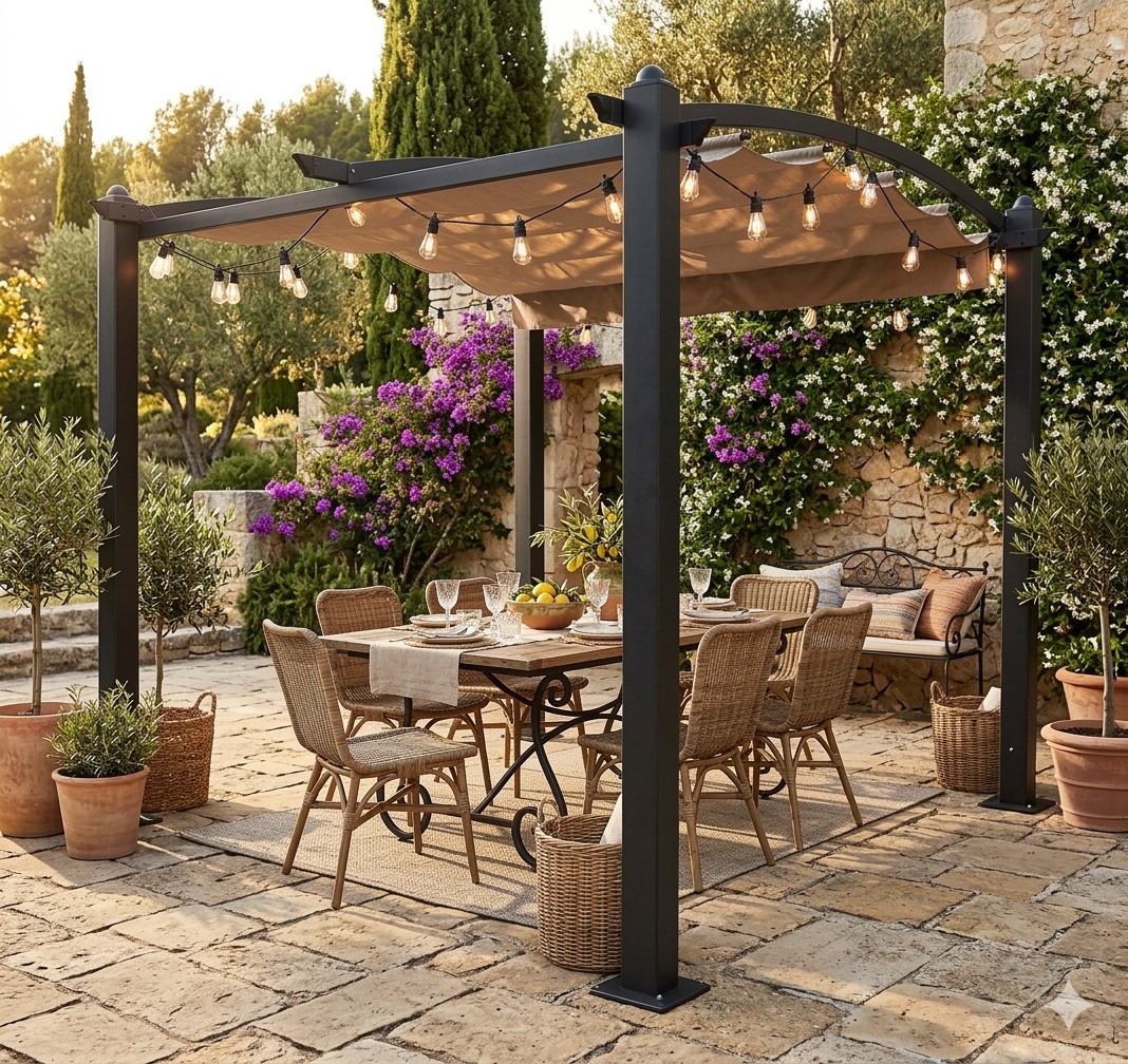 Pavillon Gartenpavillon 3x3m braun GISEH UV-Schutz Wasserabweisende Überdachung Sonnenschutz