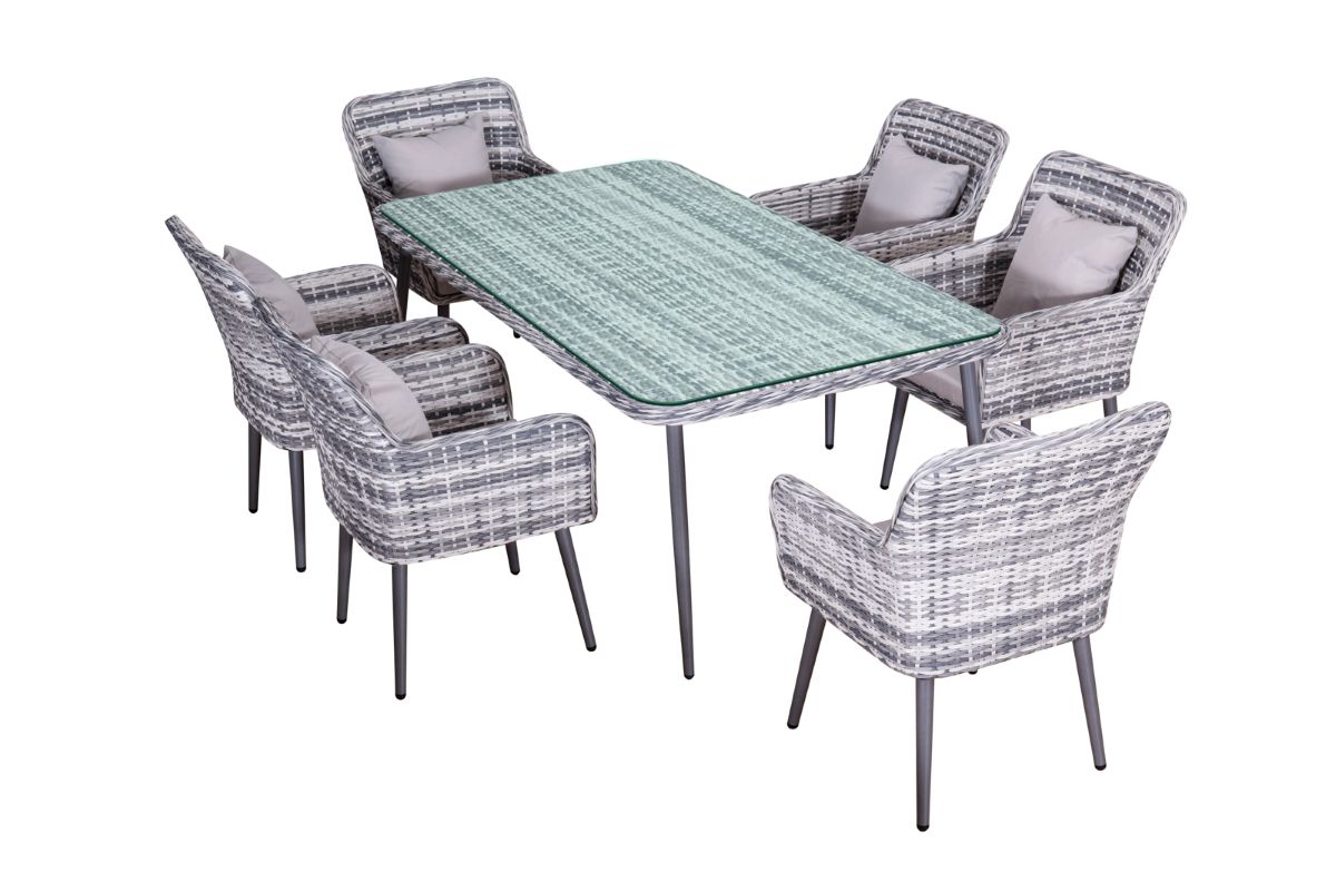 Gartenmöbel Essgruppe Sitzgruppe Outdoor QUITO grau 7-Teilig mit Kissen Garten Terrasse Balkon
